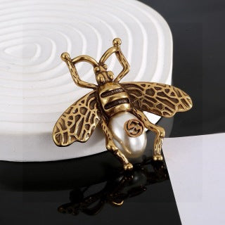 Gucci Bee Pearl Embellished Gold Brooch Pin