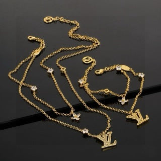 Louis Vuitton Diamond Letter Layered Chain Necklace