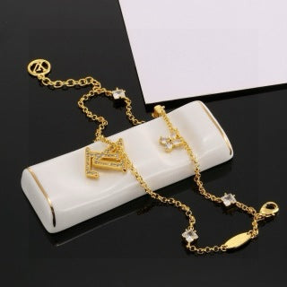 Louis Vuitton Diamond Letter Layered Chain Necklace