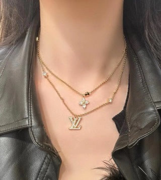Louis Vuitton Diamond Letter Layered Chain Necklace