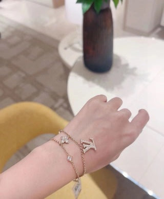 Louis Vuitton Diamond Letter Layered Chain Necklace