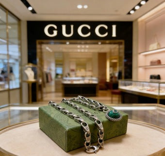 Gucci GG Emerald Medallion Silver Chain Necklace