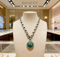 Gucci GG Emerald Medallion Silver Chain Necklace