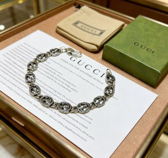 Gucci GG Interlocking Medallion Silver Link Bracelet