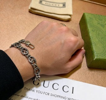 Gucci GG Interlocking Medallion Silver Link Bracelet