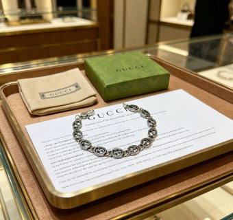 Gucci GG Interlocking Medallion Silver Link Bracelet