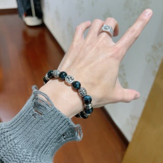 Gucci GG Beaded Onyx Accent Silver Bracelet