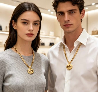 Gucci GG Twisted Rope Medallion Gold Pendant Necklace