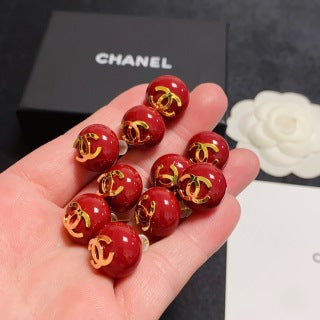 Chanel Classic Red Signature Stud Earrings