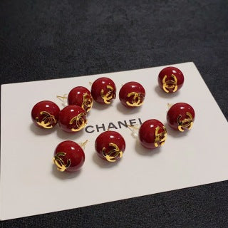 Chanel Classic Red Signature Stud Earrings