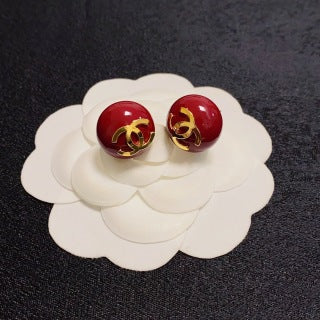 Chanel Classic Red Signature Stud Earrings