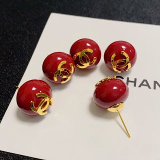 Chanel Classic Red Signature Stud Earrings