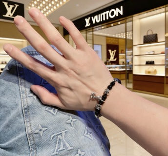 Louis Vuitton Obsidian Monogram Charm Bead Bracelet