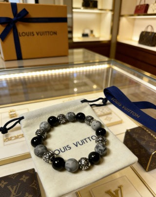 Louis Vuitton Obsidian Bead Monogram Bracelet