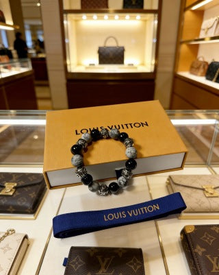 Louis Vuitton Obsidian Bead Monogram Bracelet