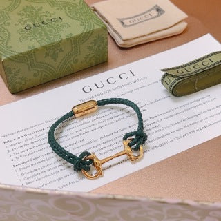 Gucci GG Horsebit Cord Green Bracelet