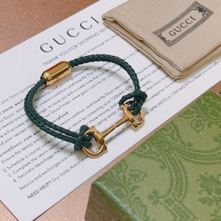 Gucci GG Horsebit Cord Green Bracelet