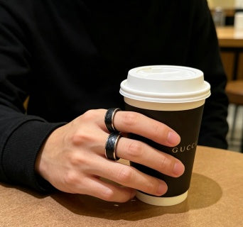 Gucci GG Interlocking Black Enamel Silver Band Ring
