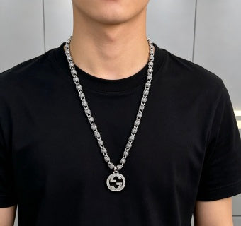 Gucci GG Medallion Beaded Silver Chain Necklace
