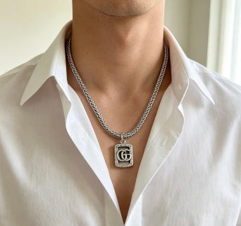 Gucci GG Monogram Shield Pendant Silver Chain Necklace