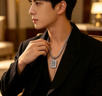 Gucci GG Monogram Shield Pendant Silver Chain Necklace