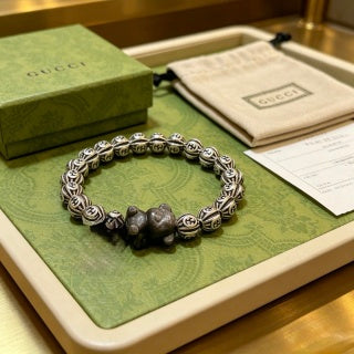Gucci GG Bead Charm Silver Stretch Bracelet