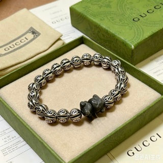Gucci GG Bead Charm Silver Stretch Bracelet