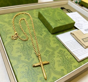 Gucci Cross Emblem Gold Chain Pendant Necklace