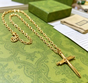 Gucci Cross Emblem Gold Chain Pendant Necklace