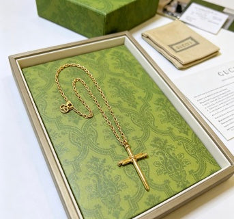 Gucci Cross Emblem Gold Chain Pendant Necklace