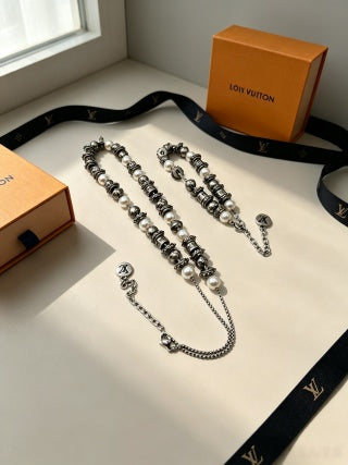 Louis Vuitton Pearl Monogram Layered Chain Necklace