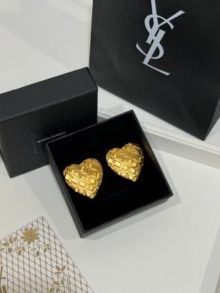 YSL Cœur Quilted Gold Heart Earrings