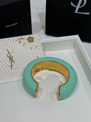 YSL Lumière Turquoise Resin Cuff Bracelet