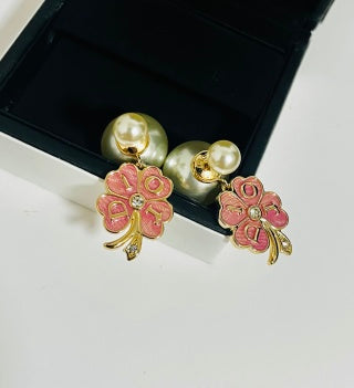 Dior Jardin Rose Pearl Stud Earrings