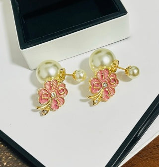 Dior Jardin Rose Pearl Stud Earrings
