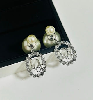 Dior Crystal Medallion Pearl Drop Earrings
