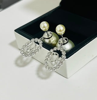 Dior Crystal Medallion Pearl Drop Earrings