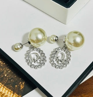 Dior Crystal Medallion Pearl Drop Earrings