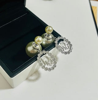 Dior Crystal Medallion Pearl Drop Earrings