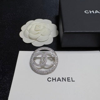 Chanel Radiant Round Crystal CC Brooch