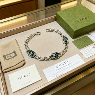 Gucci GG Interlocking Enamel Link Silver Bracelet