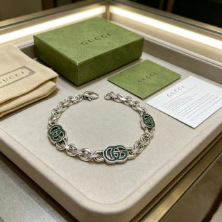 Gucci GG Interlocking Enamel Link Silver Bracelet