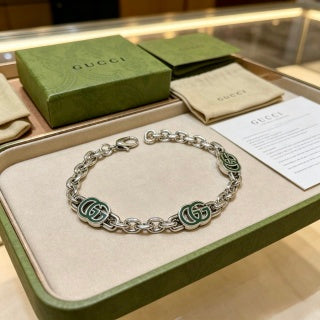 Gucci GG Interlocking Enamel Link Silver Bracelet