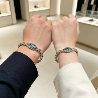 Gucci GG Interlocking Enamel Link Silver Bracelet