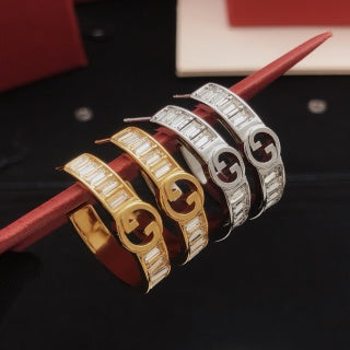 Gucci GG Crystal Bar Hoop Earrings