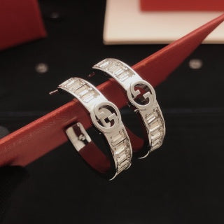 Gucci GG Crystal Bar Hoop Earrings