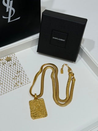 YSL Cassandre Medallion Textured Pendant Necklace
