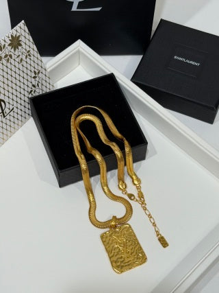 YSL Cassandre Medallion Textured Pendant Necklace