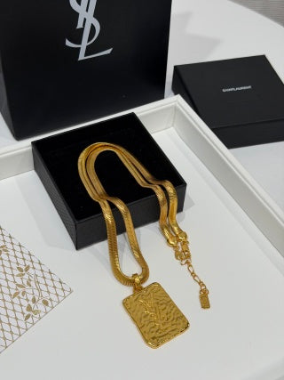 YSL Cassandre Medallion Textured Pendant Necklace