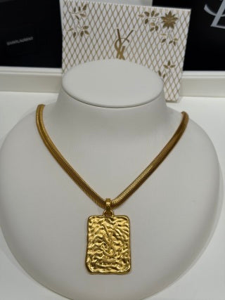 YSL Cassandre Medallion Textured Pendant Necklace